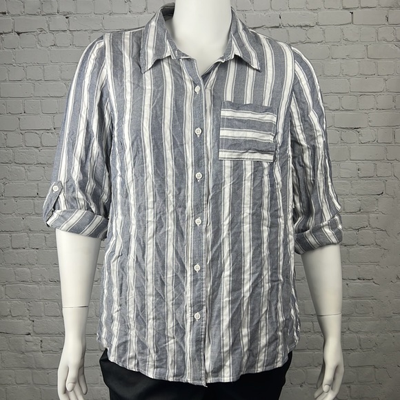Style & Co Blue & White Stripe Button Down Shirt Plus Size 1X - Picture 2 of 7